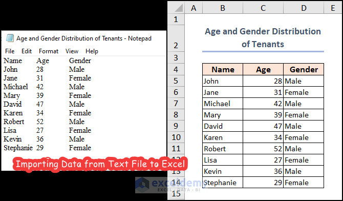 overview of importing data from text file to Excel
