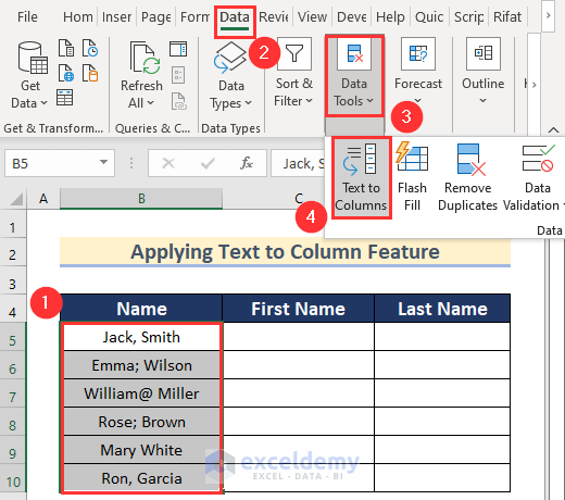 Applying Text to Columns Feature for Automated Data Cleaning in Excel