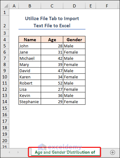 utilizing file tab to import text file to Excel