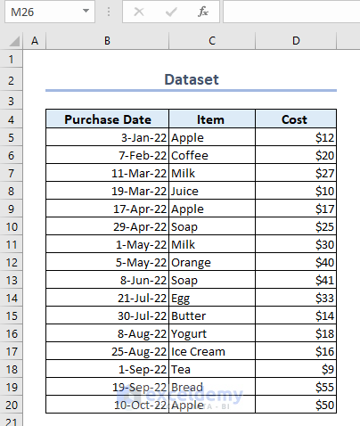 Dataset to Find and Highlight Duplicates in Excel