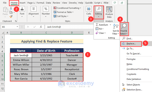 Applying Find & Replace Feature for Automated Data Cleaning in Excel