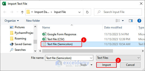 Select and Import the File in the Wizard