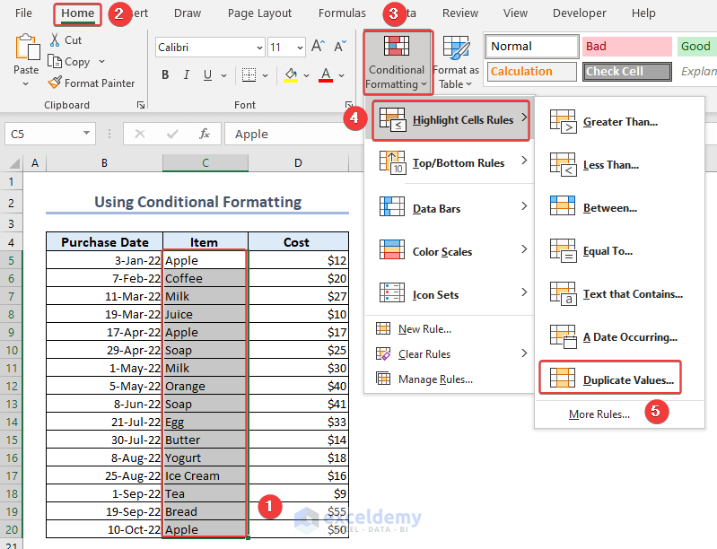 Selecting Duplicate Values from Conditional Formatting