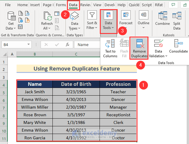 Using Remove Duplicates Option for Automated Data Cleaning in Excel