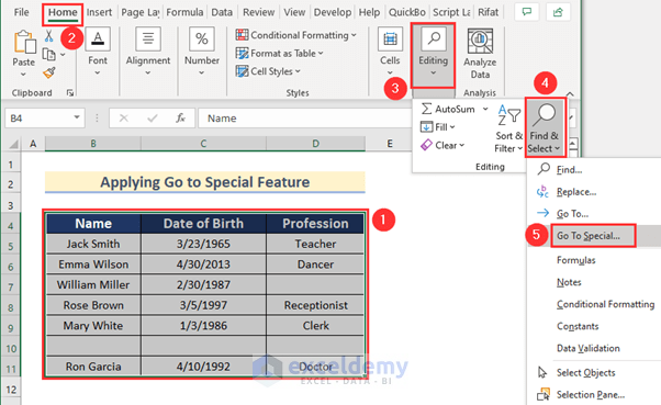 Applying Go To Special Feature for Automated Data Cleaning in Excel