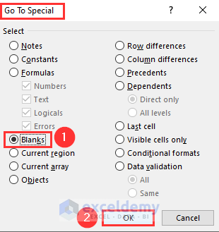 Opening Go To Special Box for Automated Data Cleaning in Excel