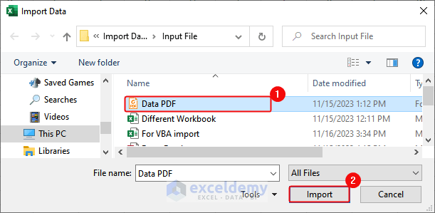Select the PDF File and Click on Import