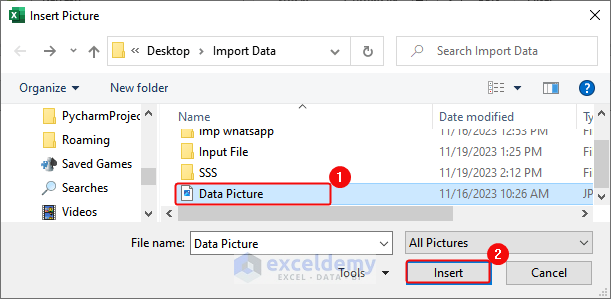 Selecting the Image to Import Data