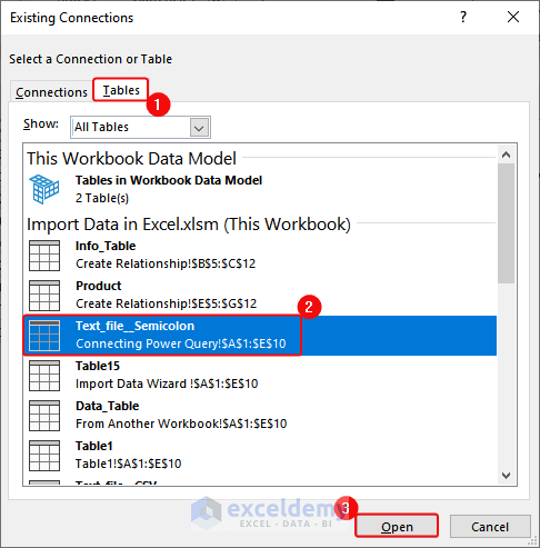  Selecting the Table From Existing Connection