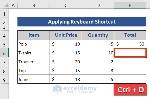 Keyboard shortcut for copying formula with relative references