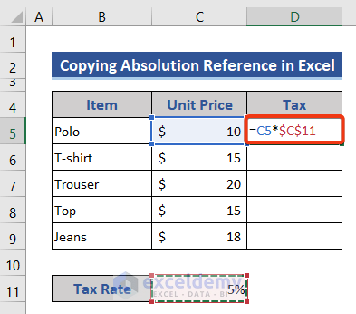 Creating formula with absolute references in Excel