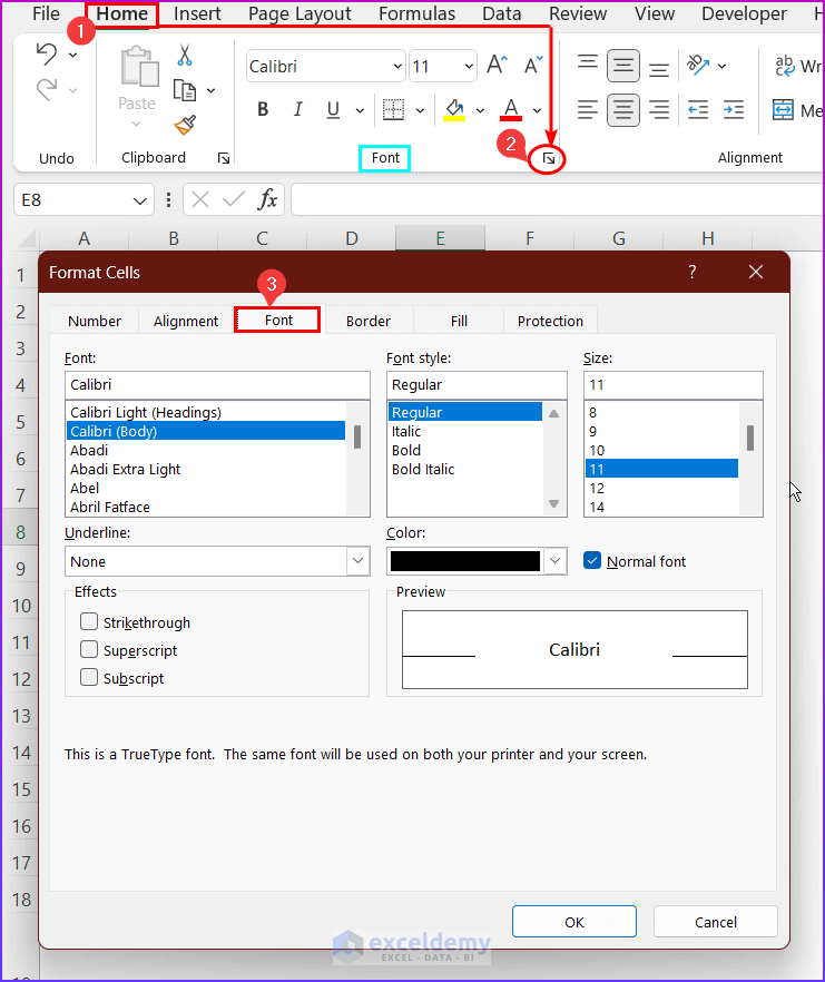 Font Dialog Box Launcher in Excel