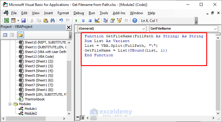 Create a User Defined Function to Get Filename from Path