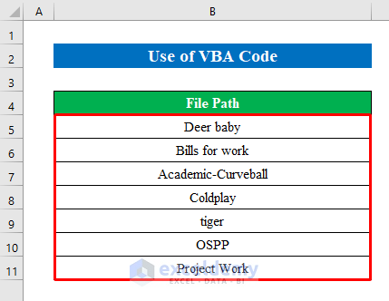Apply VBA Code to Get Filename from Path in Excel