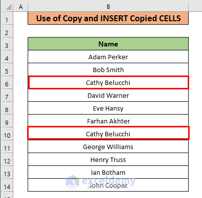 Utilize Copy and Insert Copied Cells Command to Move Things Down