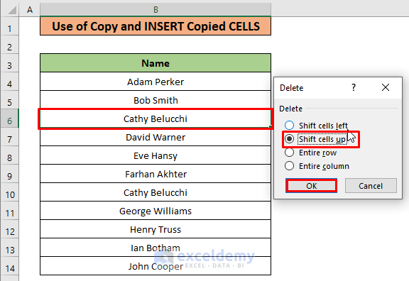 Utilize Copy and Insert Copied Cells Command to Move Things Down