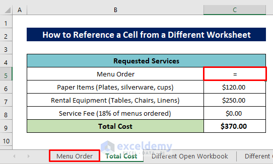 Select a Cell to Insert Cell Reference from Another Sheet