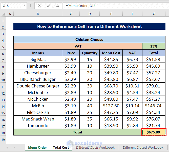 Choose a Cell to Insert Cell Reference from Another Sheet