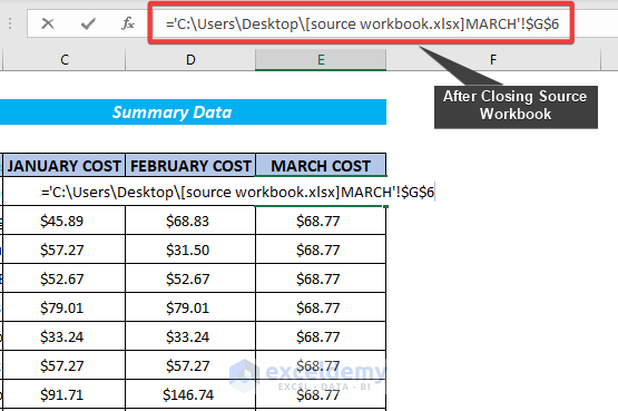 the external workbook is closed, Excel automatically inserts a reference to the file path as well