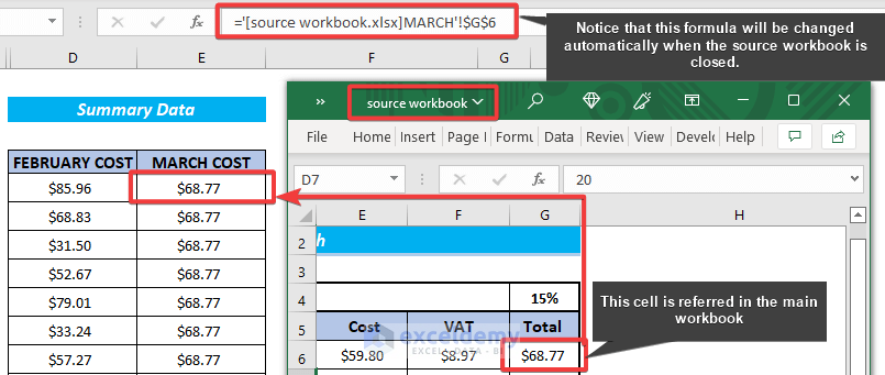 the referencing formula for the opened workbook will automatically be changed