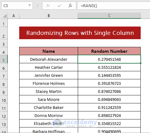 Randomize Rows with Single Column in Excel