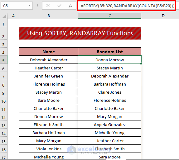 Use Functions to Randomize Rows in Excel