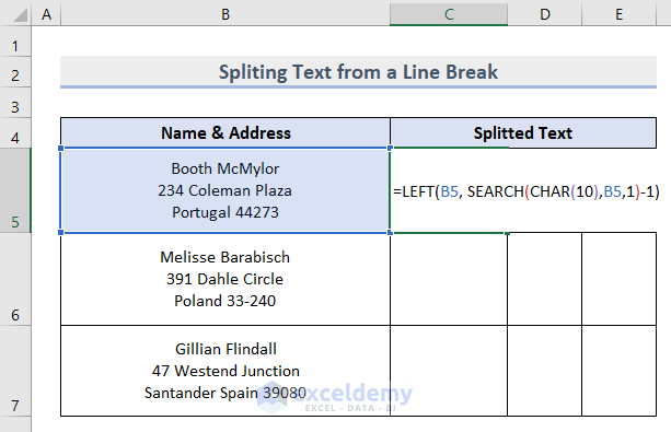 Split Text from a Line Break in Excel