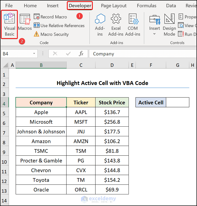Highlighting Active Cell with VBA Code