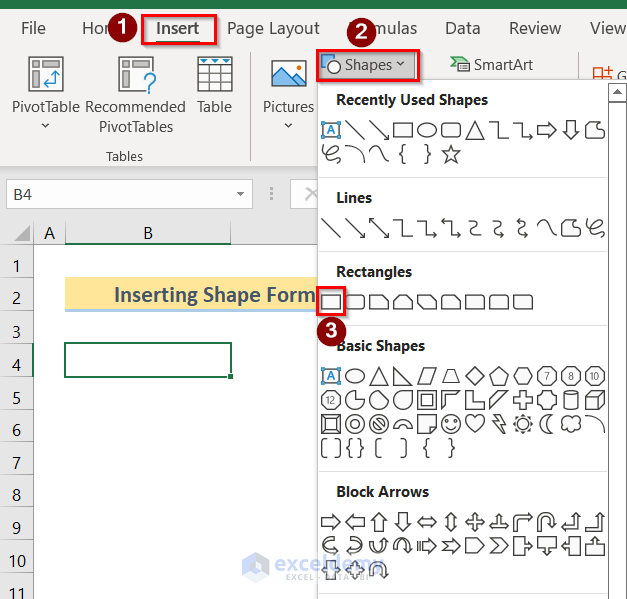 Inserting shapes to Use Contextual Tab in Excel