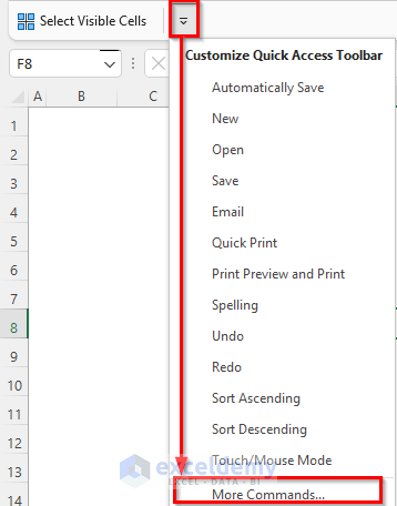 adding commands to customize quick access toolbar in excel