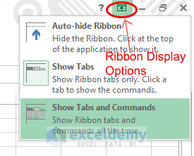 Excel 2013 Ribbon Display Options