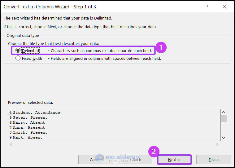 Convert to text to Columns Wizard