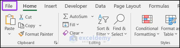 Utilize File Tab to Import Text File to Excel