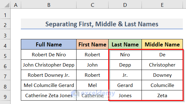 Use Flash Fill to Separate First, Middle & Last Names