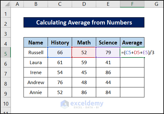 calculating average using relative cell reference excel