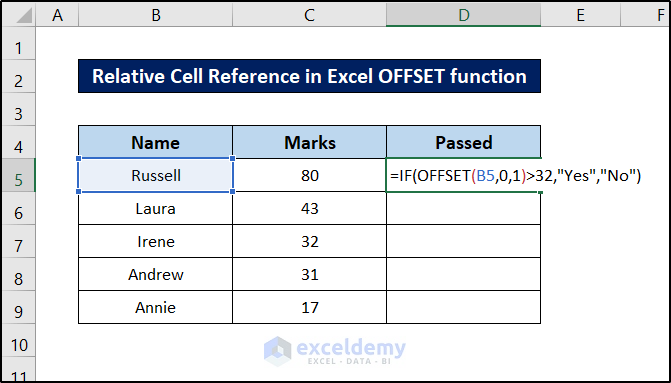 relative cell reference excel offset