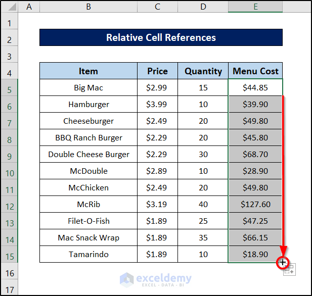 dragging formula with relative cell reference excel