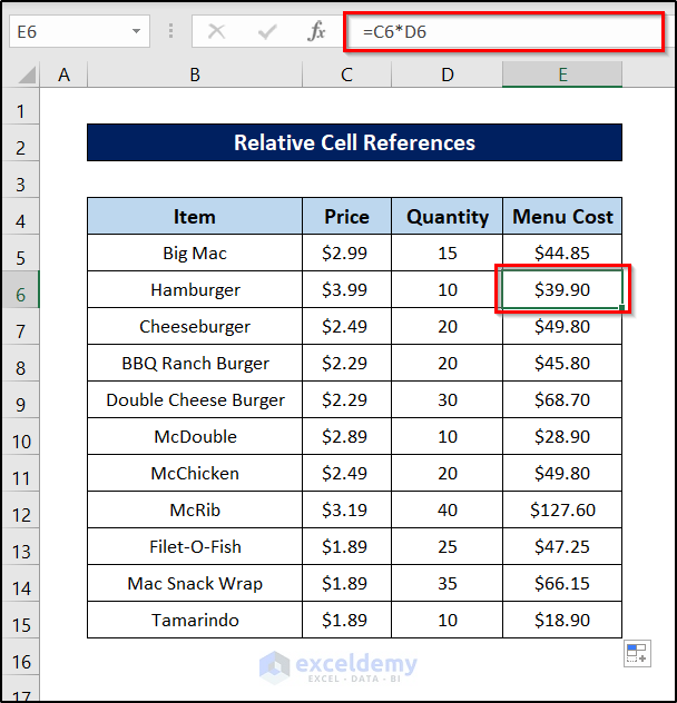 checking relative cell reference excel