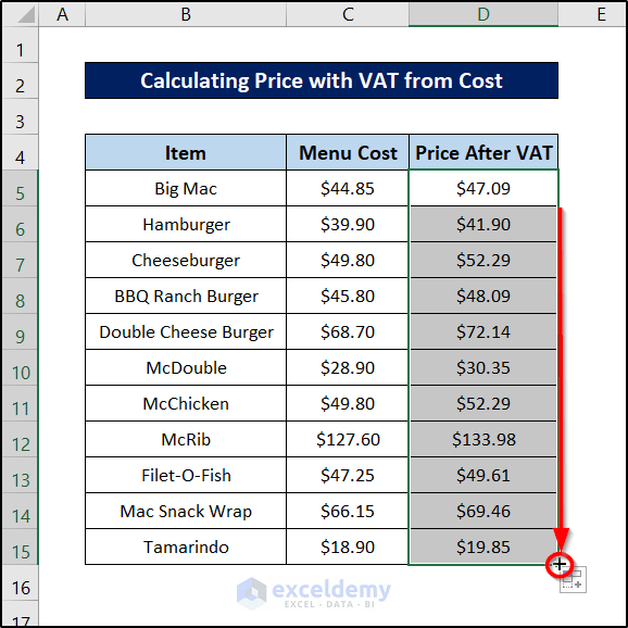 calculating price with vat result