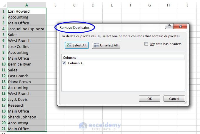 Removing duplicate rows in Excel