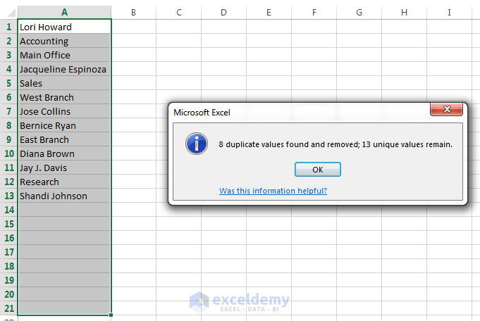 Removing duplicate rows in Excel