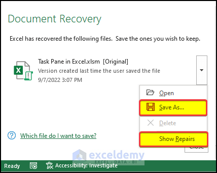 How to Use Document Recovery Task Pane in Excel