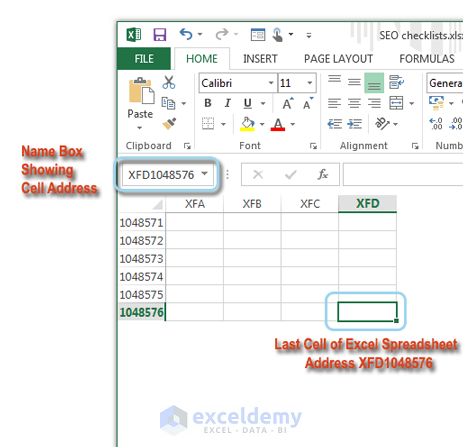 Excel 2013 Last Cell XFD1048576