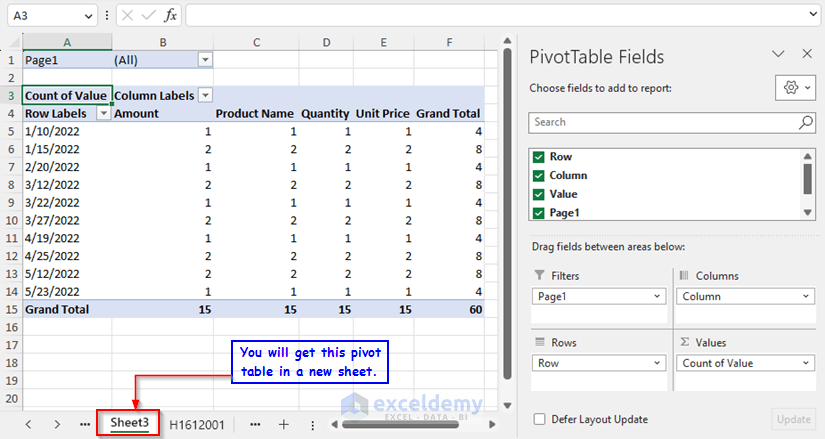 Getting Pivot Table in a new worksheet