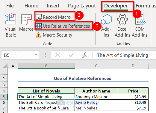 How to Use Relative References While Using Macro Recorder