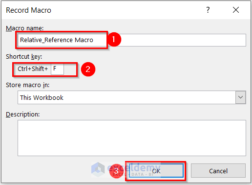assigning shortcut key CTRL+SHIFT+F for the macro