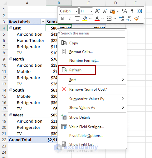 refresh pivot table