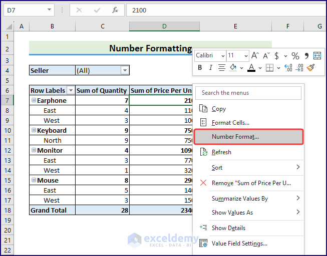 Number formatting in Pivot table