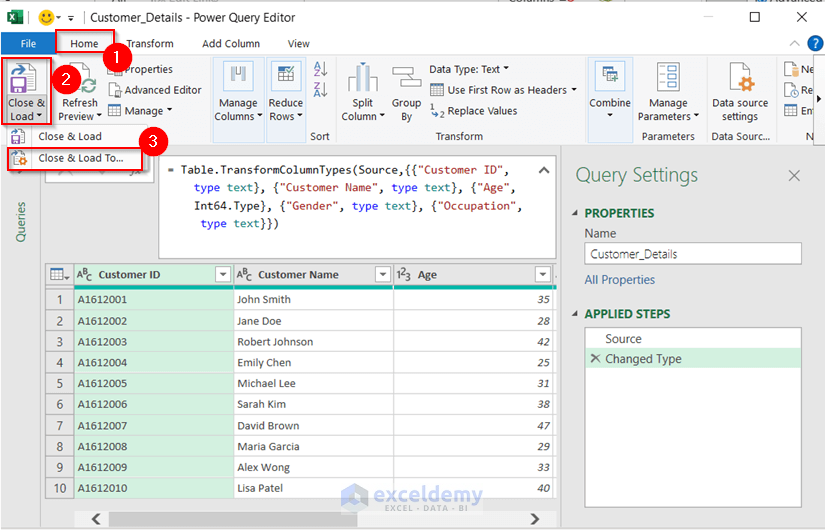Open Power Query Editor for Customer_Details