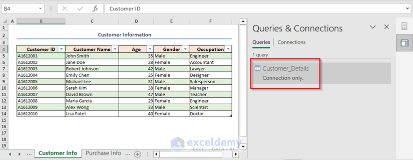 Created Connection for Table named Customer_Details
